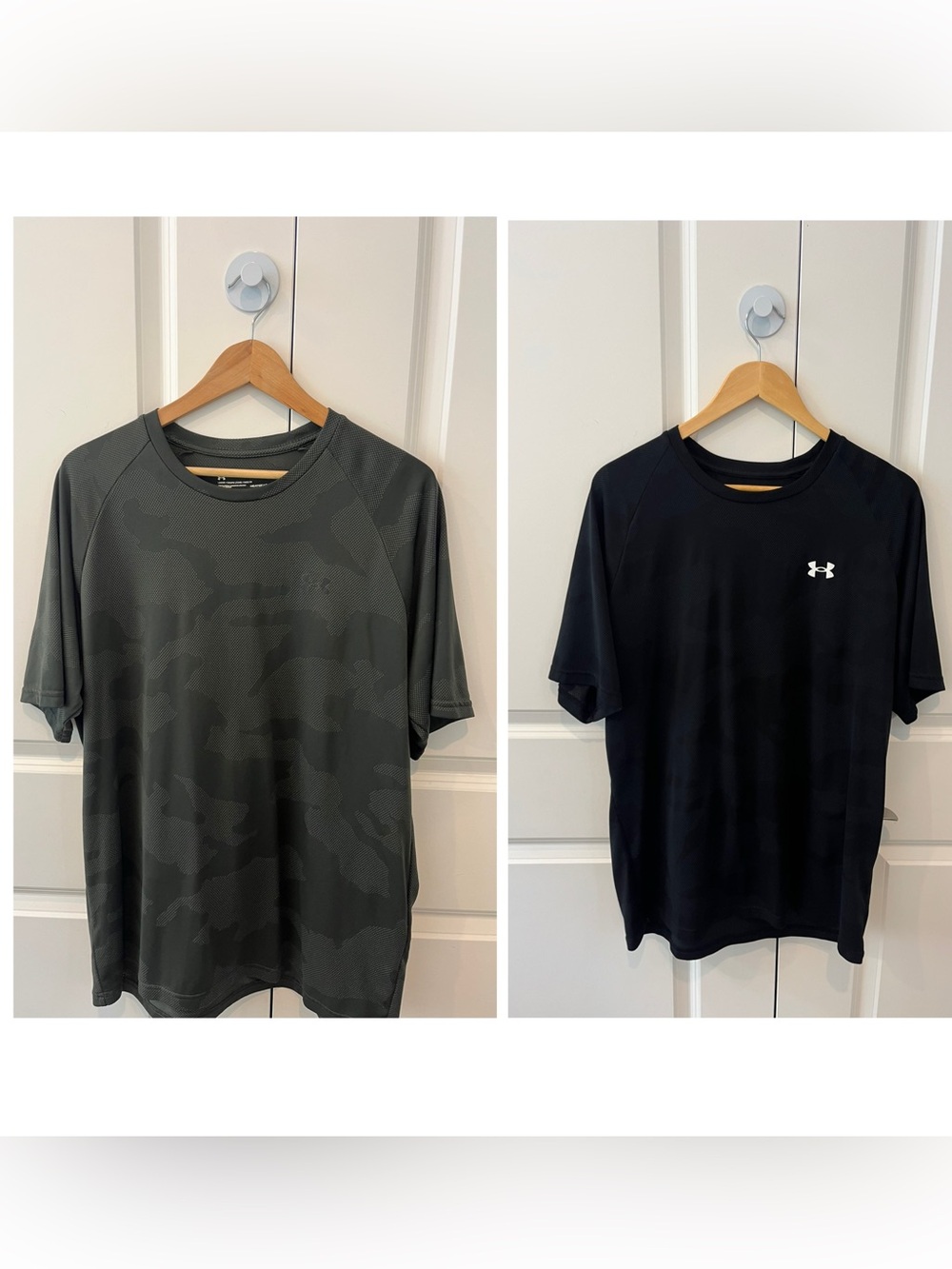 Under Armour Men’s XL Athletic Tees set of 2 black camo & olive camo print